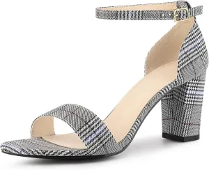 Allegra K Women's Open Toe Printed Ankle Strap Chunky High Heel Sandals