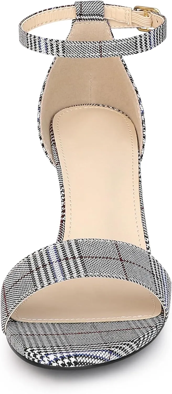 Allegra K Women's Open Toe Printed Ankle Strap Chunky High Heel Sandals