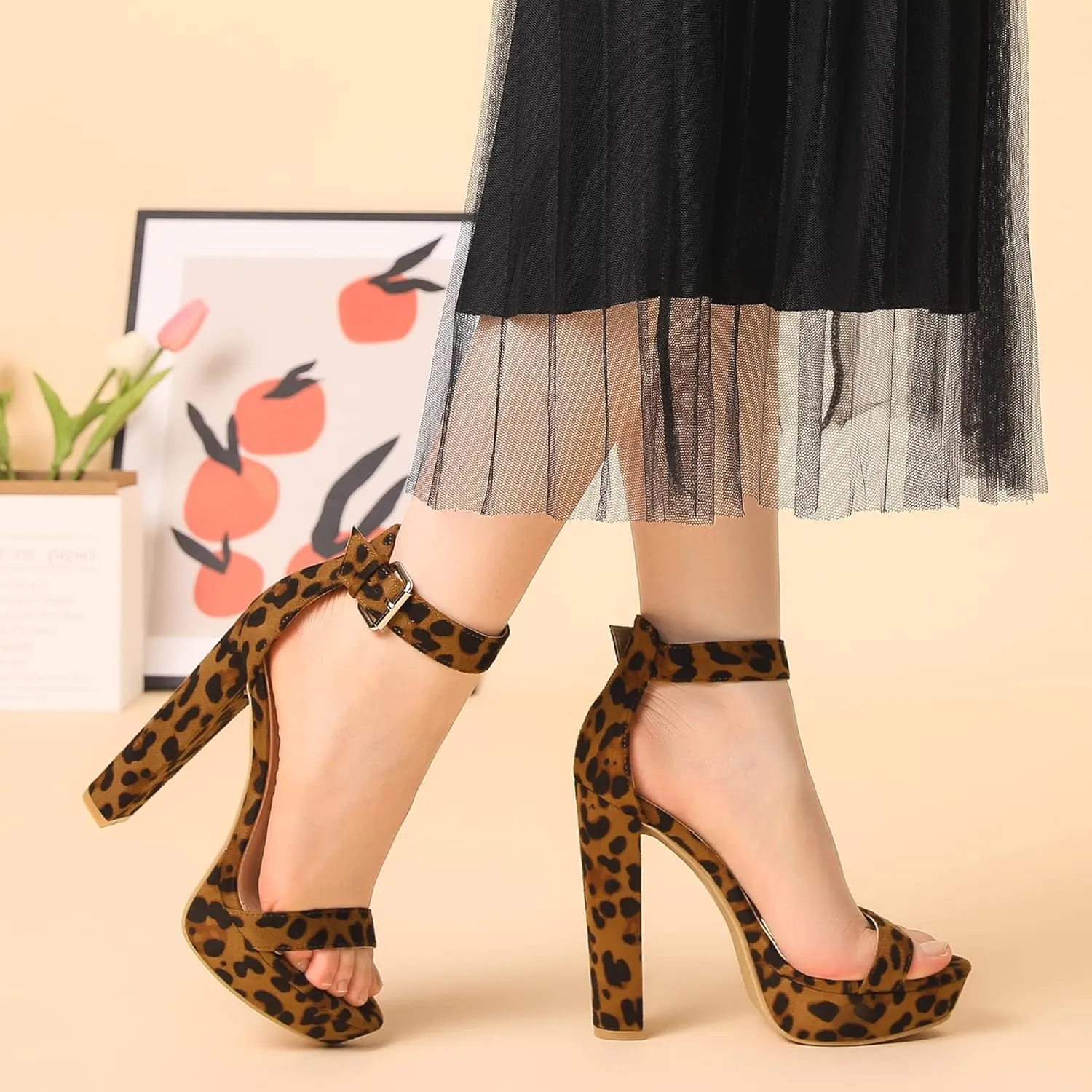 Allegra K Women's Platform High Heel Ankle Strap Chunky Heels Sandals