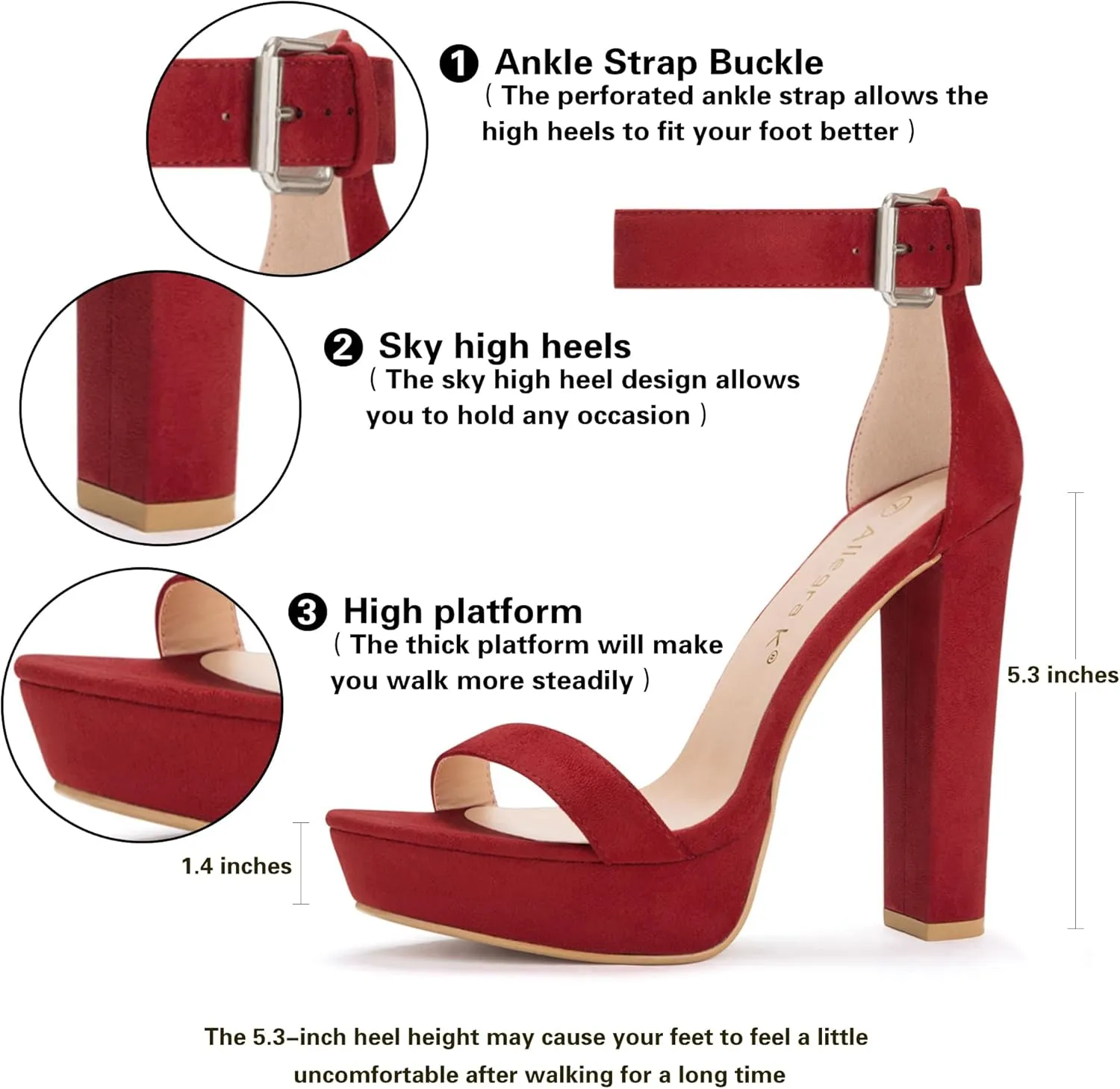 Allegra K Women's Platform High Heel Ankle Strap Chunky Heels Sandals