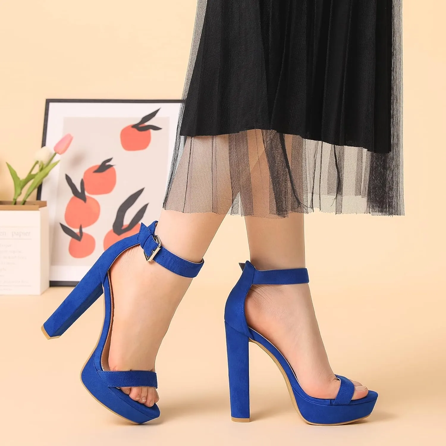 Allegra K Women's Platform High Heel Ankle Strap Chunky Heels Sandals