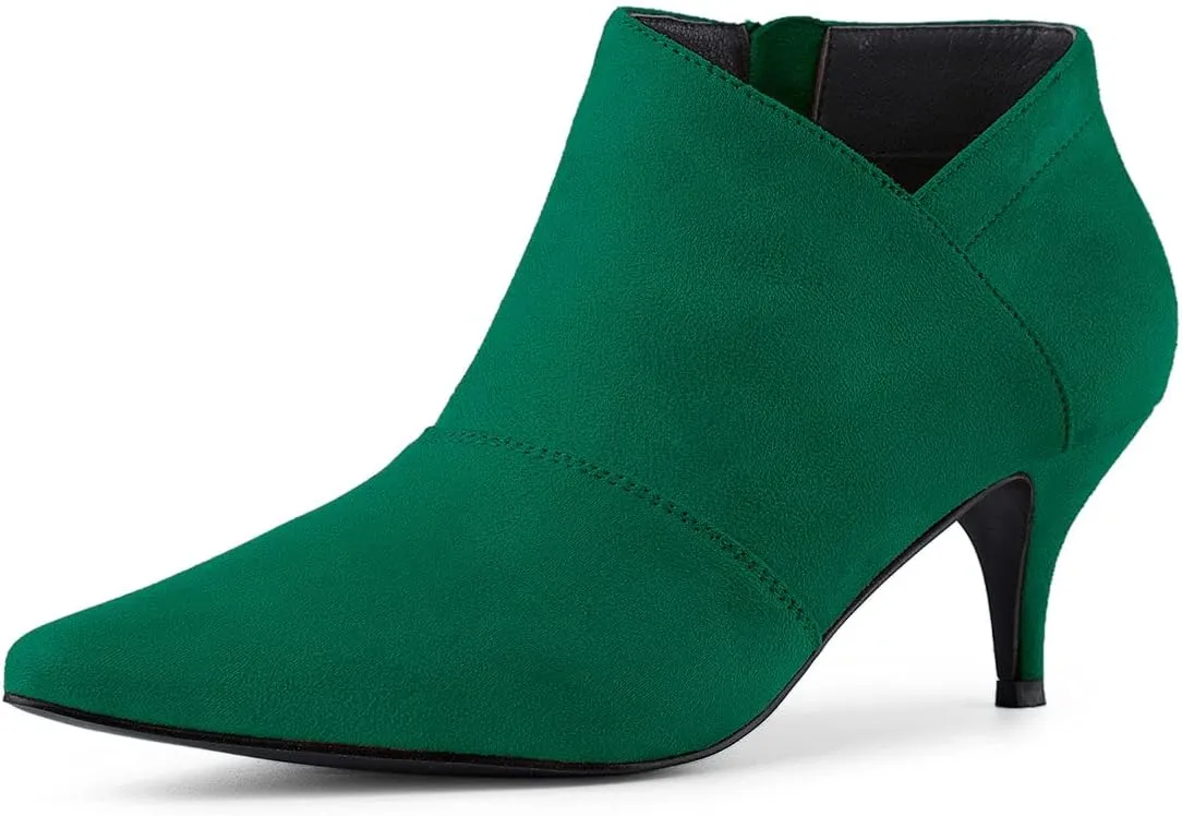 Allegra K Women's Pointed Toe Kitten Heel Cutout Ankle Boots