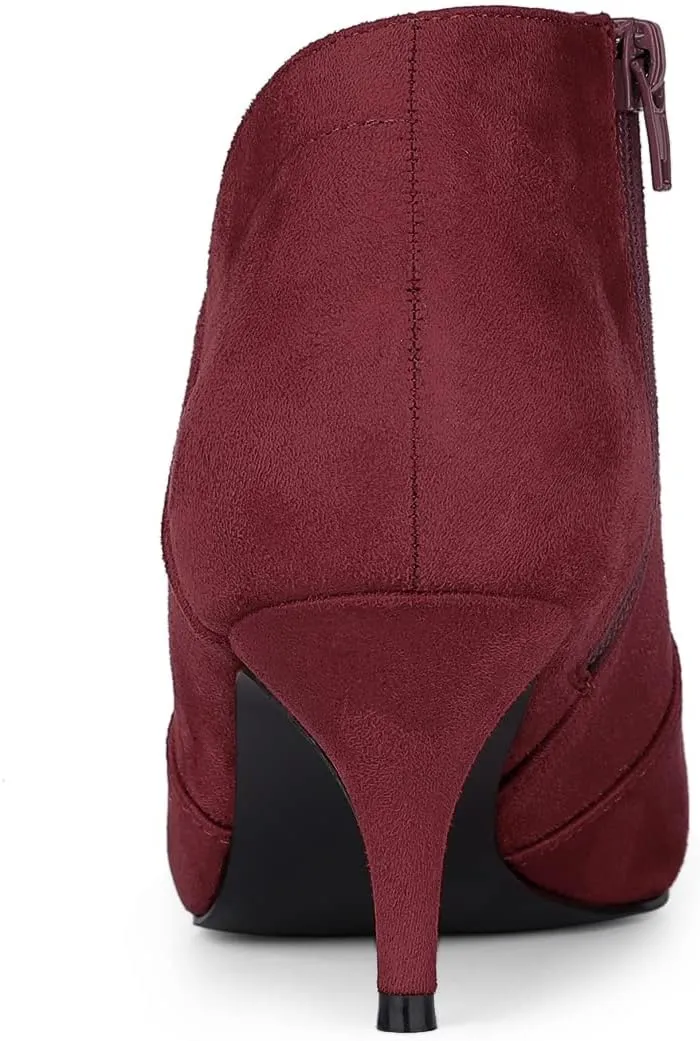 Allegra K Women's Pointed Toe Kitten Heel Cutout Ankle Boots