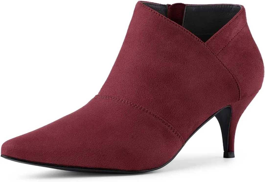 Allegra K Women's Pointed Toe Kitten Heel Cutout Ankle Boots