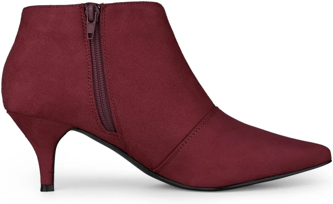 Allegra K Women's Pointed Toe Kitten Heel Cutout Ankle Boots