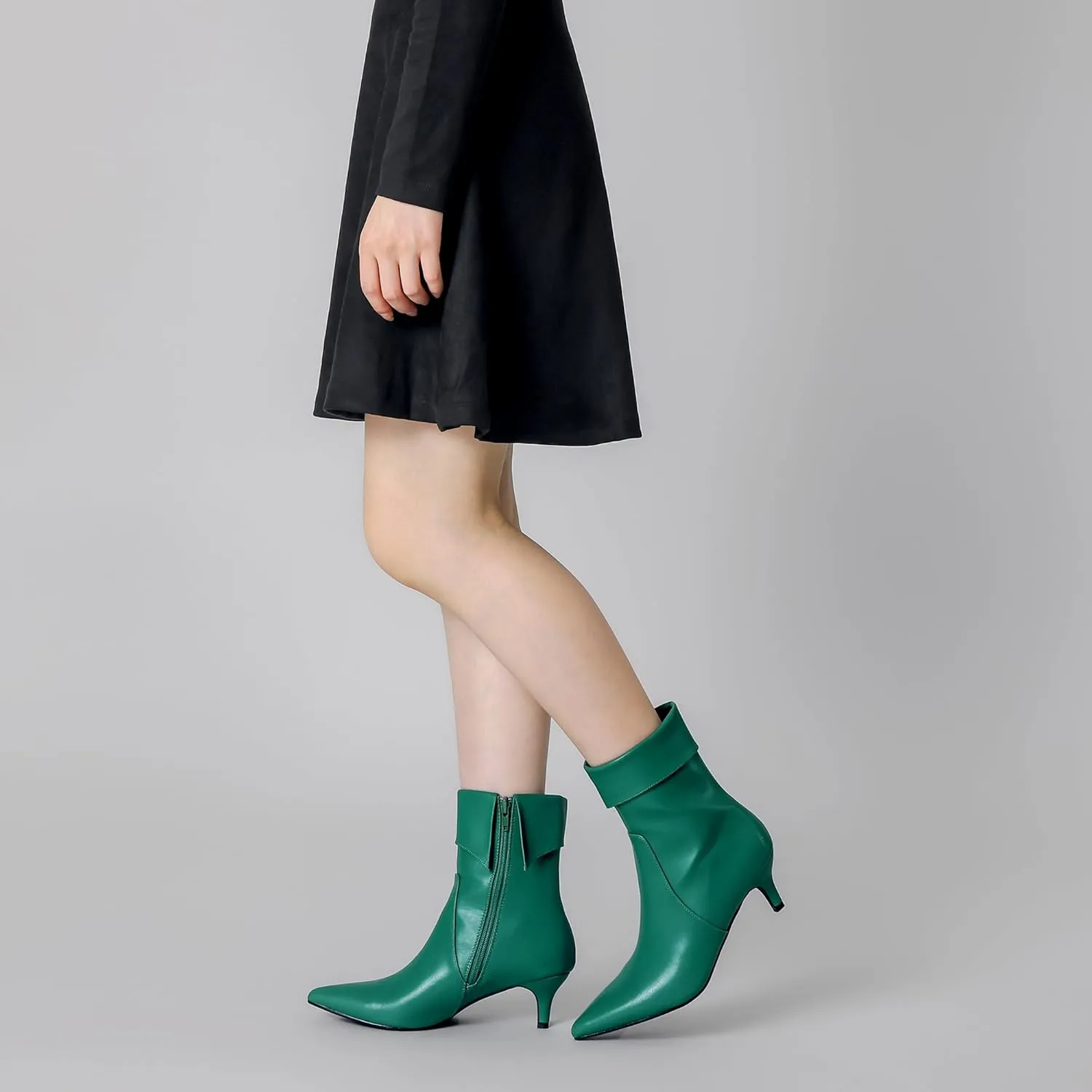 Allegra K Women's Pointed Toe Side Zip Kitten Heel Ankle Boots