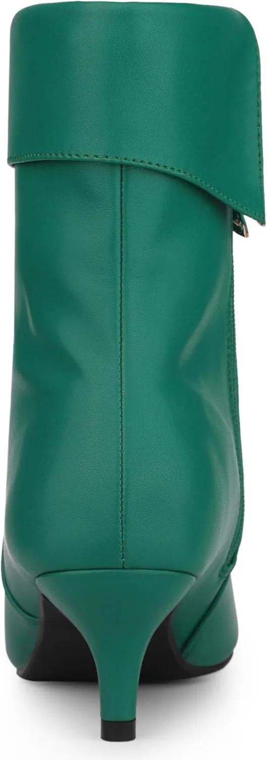 Allegra K Women's Pointed Toe Side Zip Kitten Heel Ankle Boots