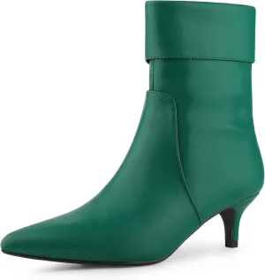 Allegra K Women's Pointed Toe Side Zip Kitten Heel Ankle Boots