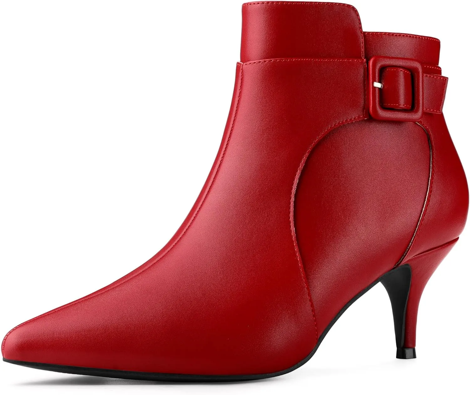 Allegra K Women's Pointy Toe Zipper Buckle Decor Kitten Heels Ankle Boots