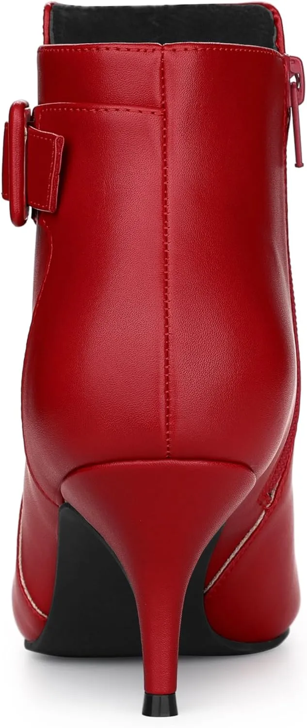 Allegra K Women's Pointy Toe Zipper Buckle Decor Kitten Heels Ankle Boots