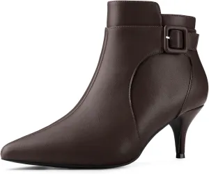 Allegra K Women's Pointy Toe Zipper Buckle Decor Kitten Heels Ankle Boots