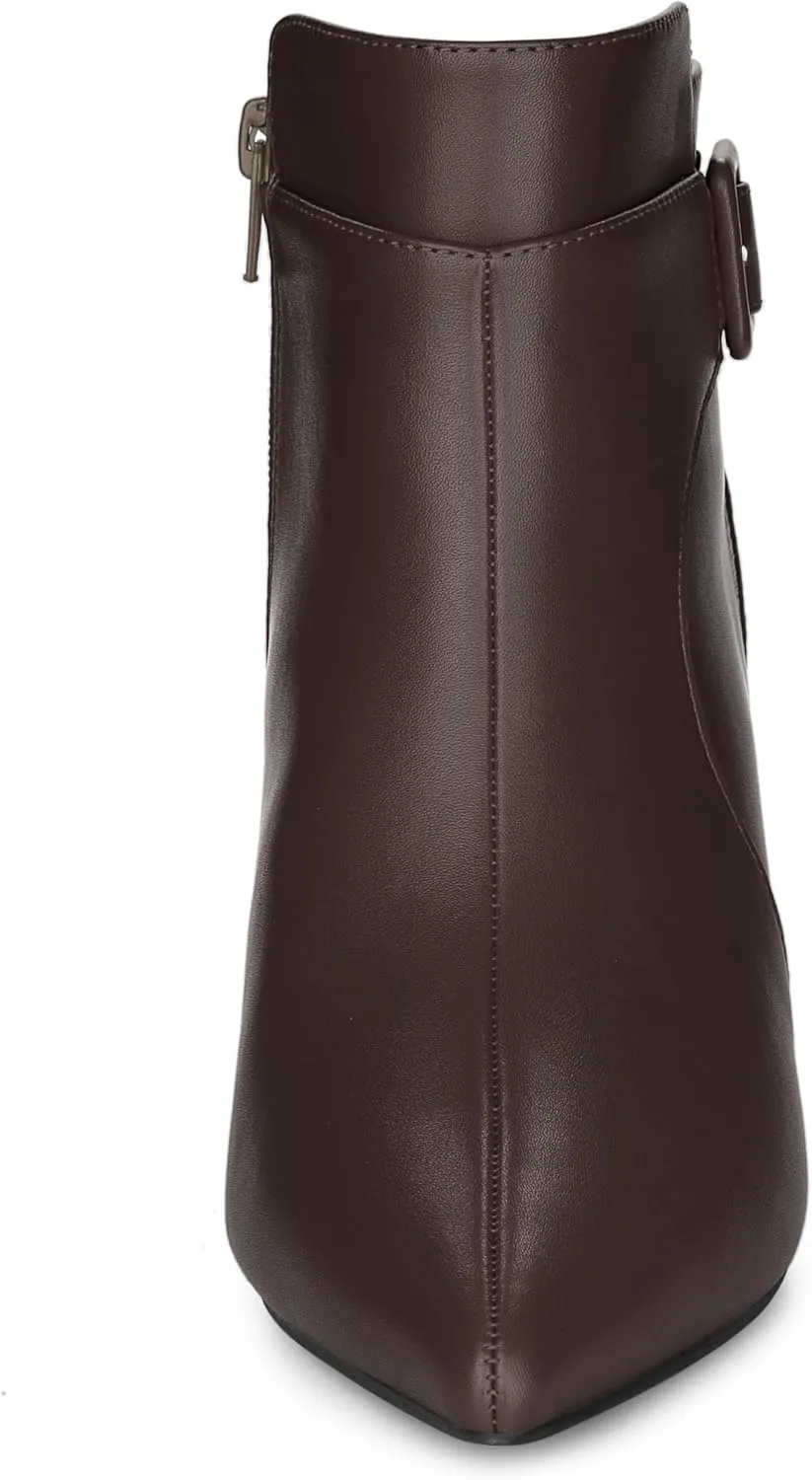 Allegra K Women's Pointy Toe Zipper Buckle Decor Kitten Heels Ankle Boots