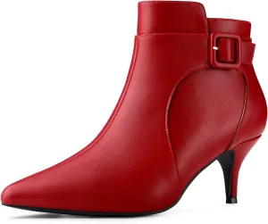 Allegra K Women's Pointy Toe Zipper Buckle Decor Kitten Heels Ankle Boots