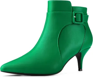 Allegra K Women's Pointy Toe Zipper Buckle Decor Kitten Heels Ankle Boots