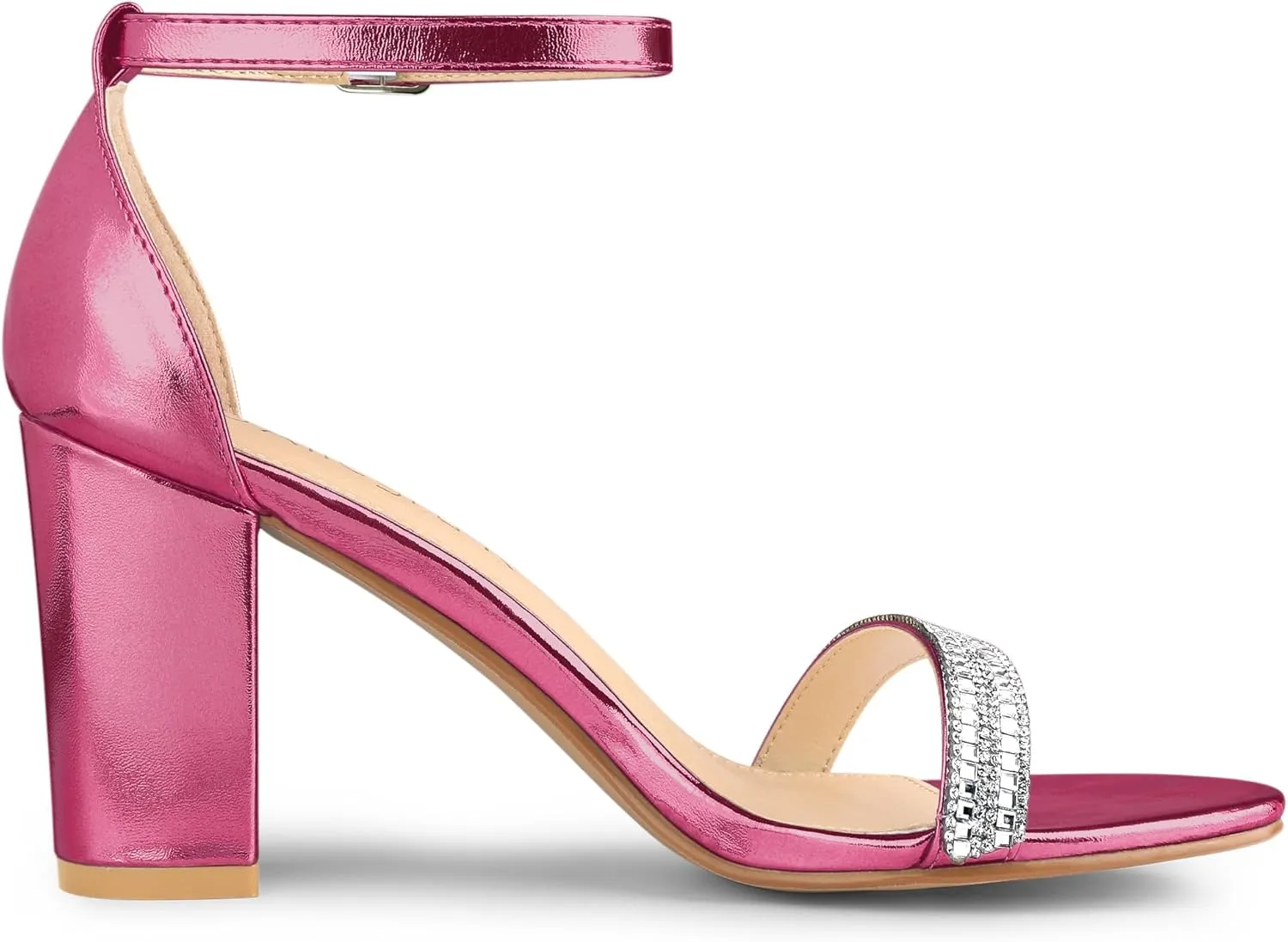 Allegra K Women's Rhinestone Ankle Strap Chunky Heels Sandals