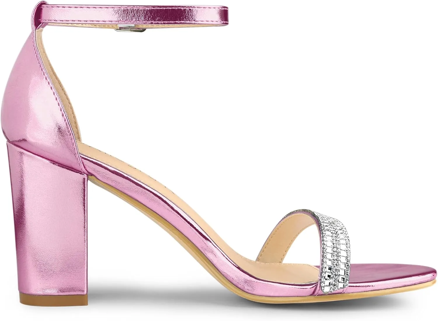 Allegra K Women's Rhinestone Ankle Strap Chunky Heels Sandals