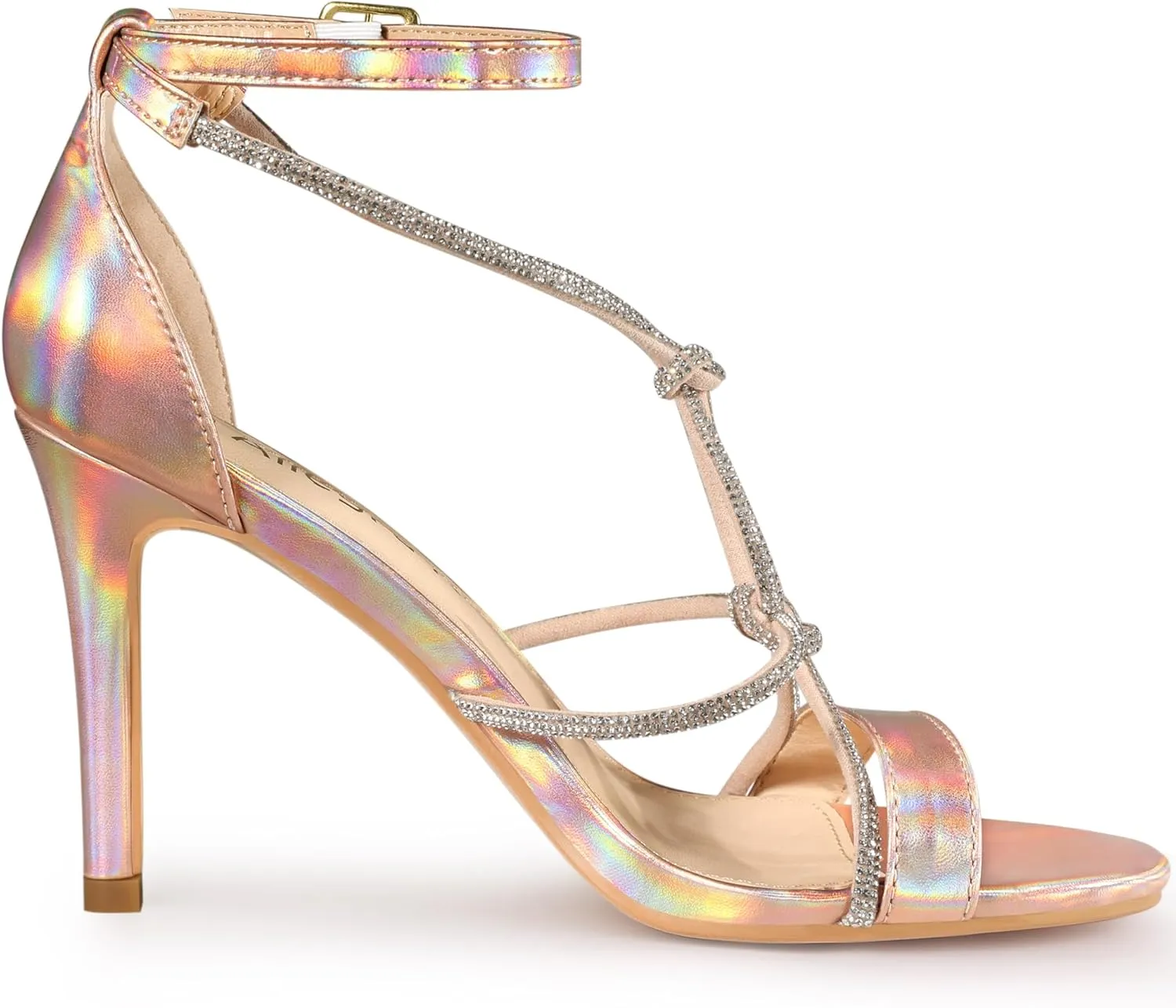 Allegra K Women's Rhinestone Knot Strap Stiletto Heels Sandals