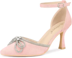 Allegra K Women's Rhinestones Bow Ankle Strap Stiletto Heel Sandals Pumps