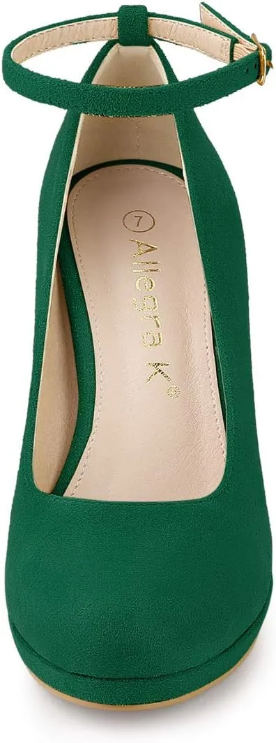 Allegra K Women's Round Toe Stiletto Heel Ankle Strap Pumps