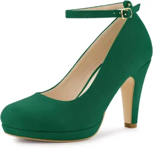 Allegra K Women's Round Toe Stiletto Heel Ankle Strap Pumps