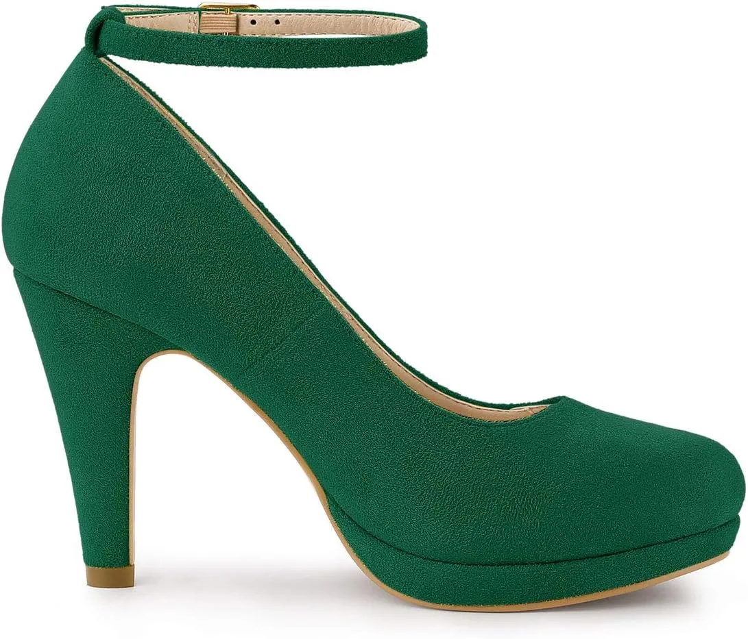 Allegra K Women's Round Toe Stiletto Heel Ankle Strap Pumps