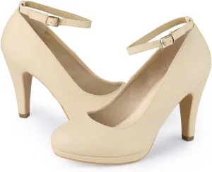 Allegra K Women's Round Toe Stiletto Heel Ankle Strap Pumps