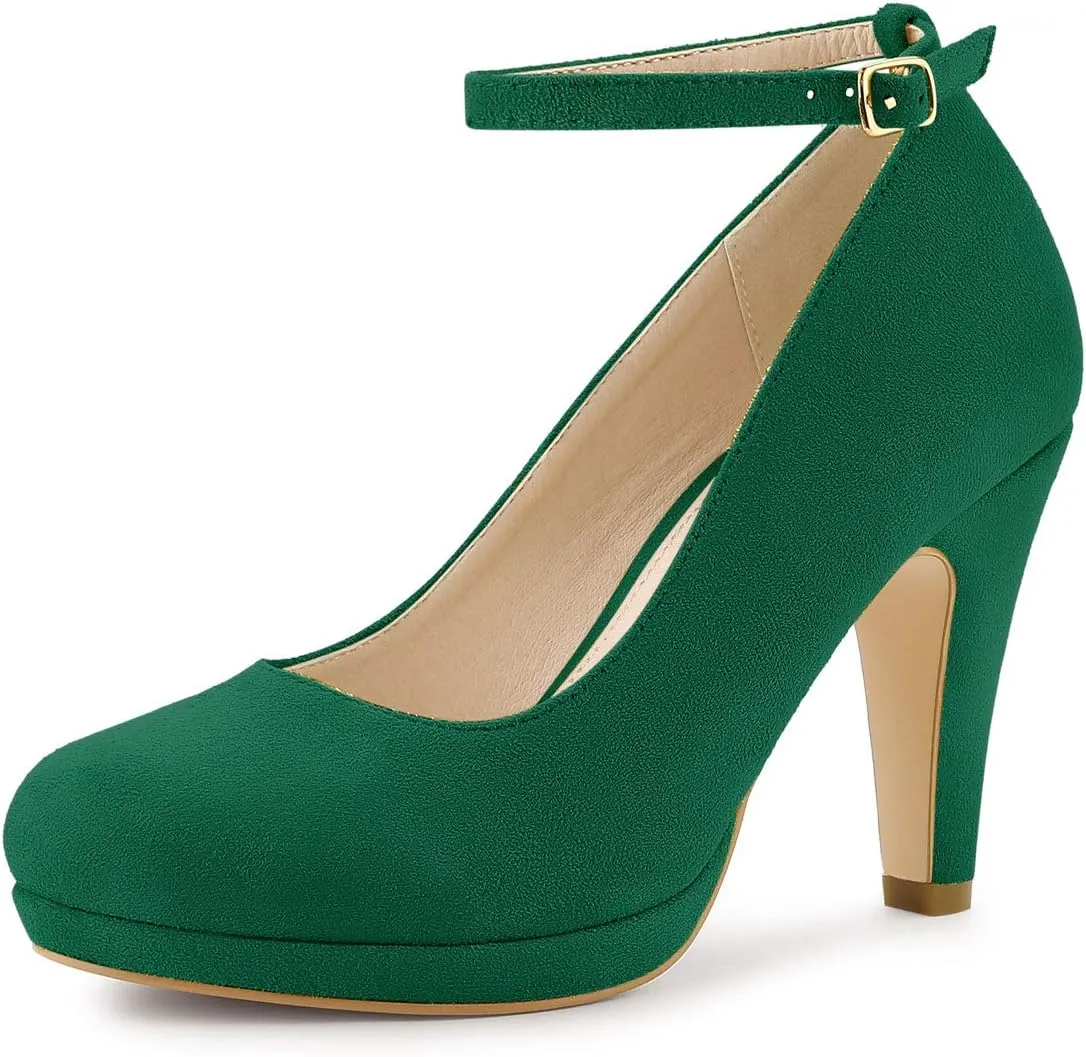 Allegra K Women's Round Toe Stiletto Heel Ankle Strap Pumps