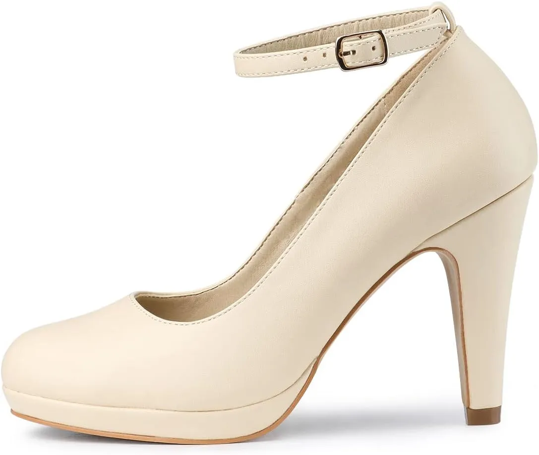 Allegra K Women's Round Toe Stiletto Heel Ankle Strap Pumps