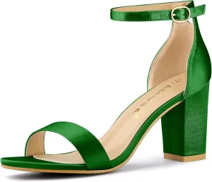 Allegra K Women's Satin Open Toe Ankle Strap Chunky Heels Sandals