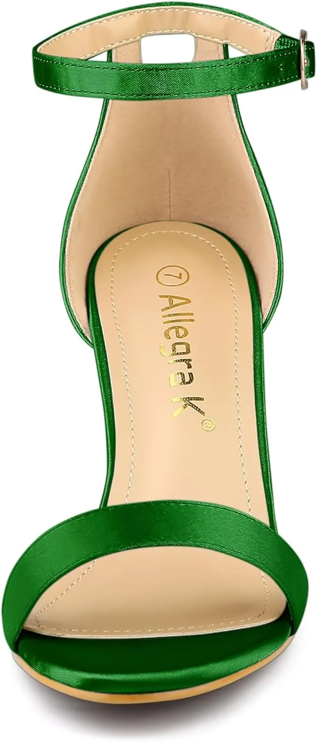 Allegra K Women's Satin Open Toe Ankle Strap Chunky Heels Sandals