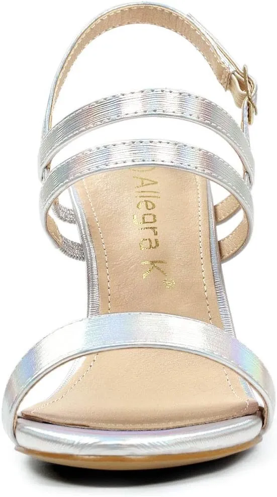 Allegra K Women's Slingback Block Heel Ankle Strap Sandals