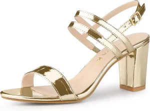Allegra K Women's Slingback Block Heel Ankle Strap Sandals