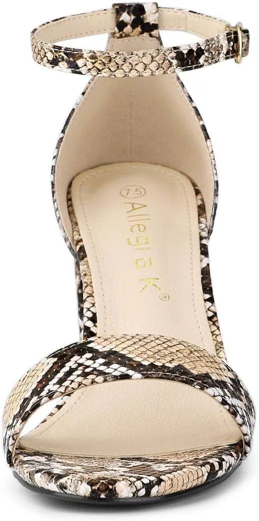 Allegra K Women's Snakeskin Heels Chunky Heels Ankle Strap Sandals