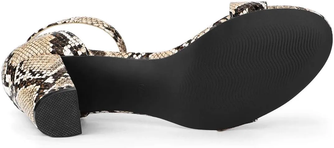 Allegra K Women's Snakeskin Heels Chunky Heels Ankle Strap Sandals