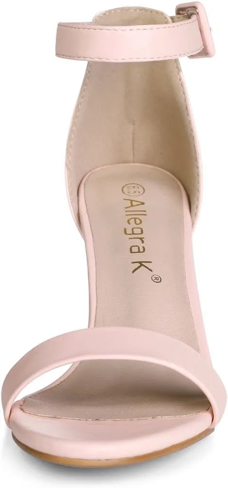 Allegra K Women's Solid Open Toe Buckle Block Heel Ankle Strap Sandals