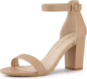 Allegra K Women's Solid Open Toe Buckle Block Heel Ankle Strap Sandals