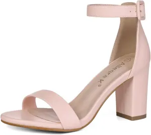 Allegra K Women's Solid Open Toe Buckle Block Heel Ankle Strap Sandals