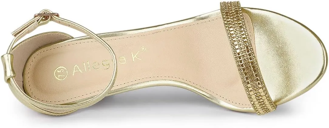 Allegra K Women's Stiletto Heels Rhinestone Ankle Strap Sandals