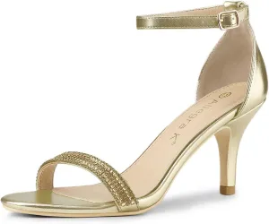 Allegra K Women's Stiletto Heels Rhinestone Ankle Strap Sandals