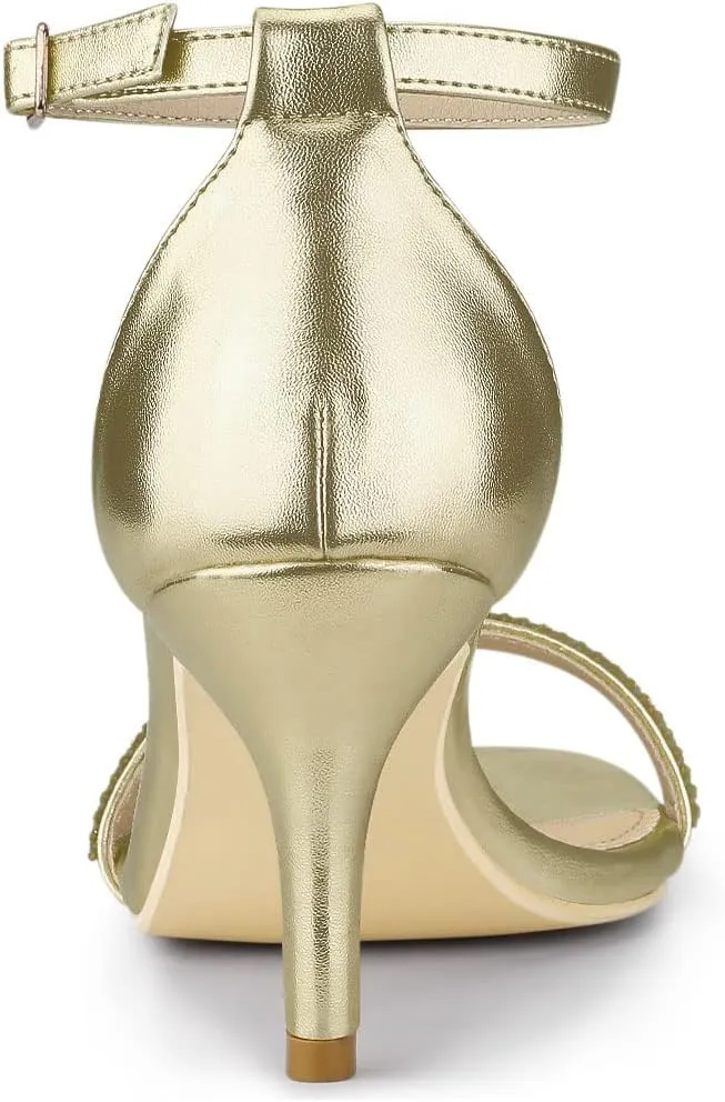 Allegra K Women's Stiletto Heels Rhinestone Ankle Strap Sandals