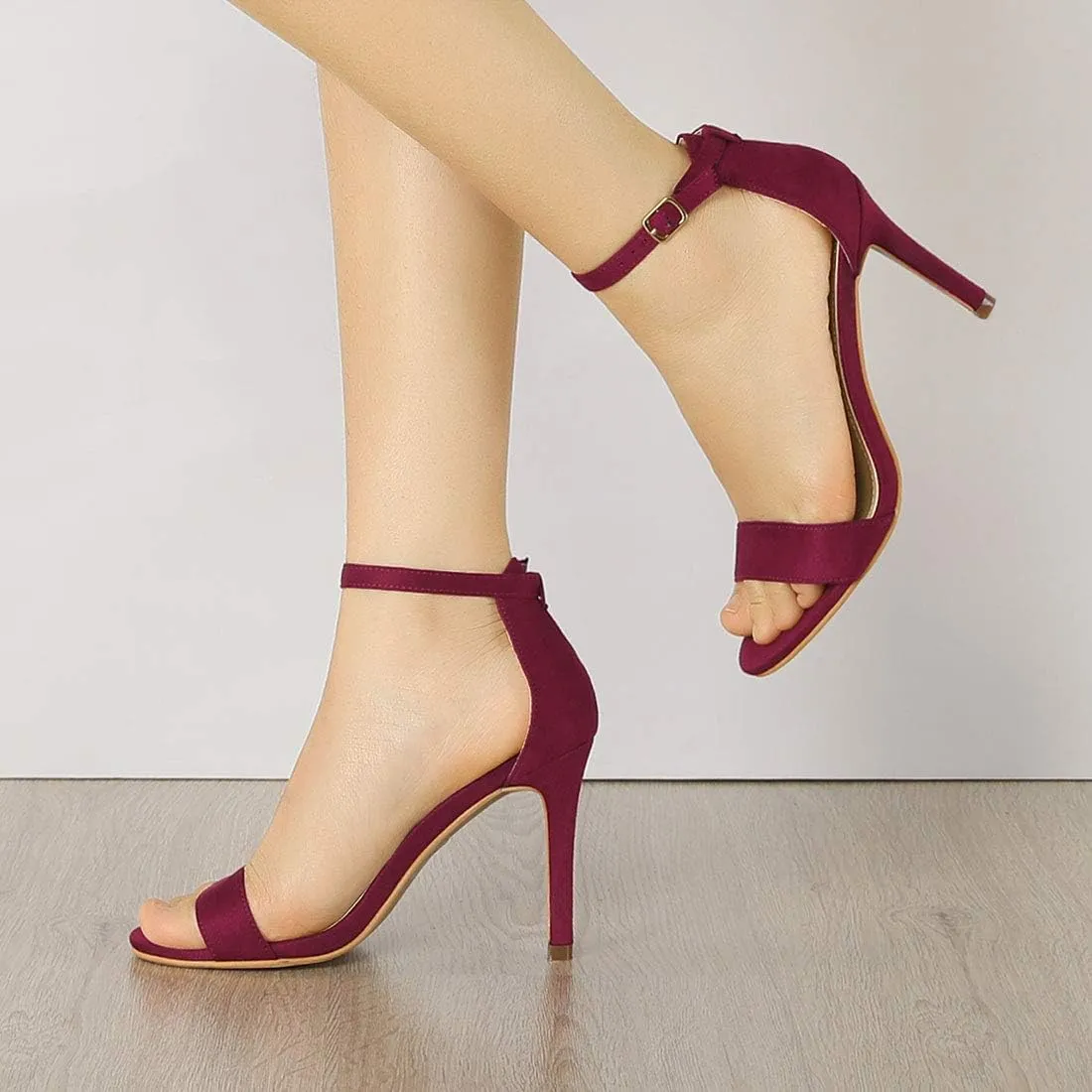 Allegra K Women's Suede Ankle Strap High Stiletto Heel Sandals
