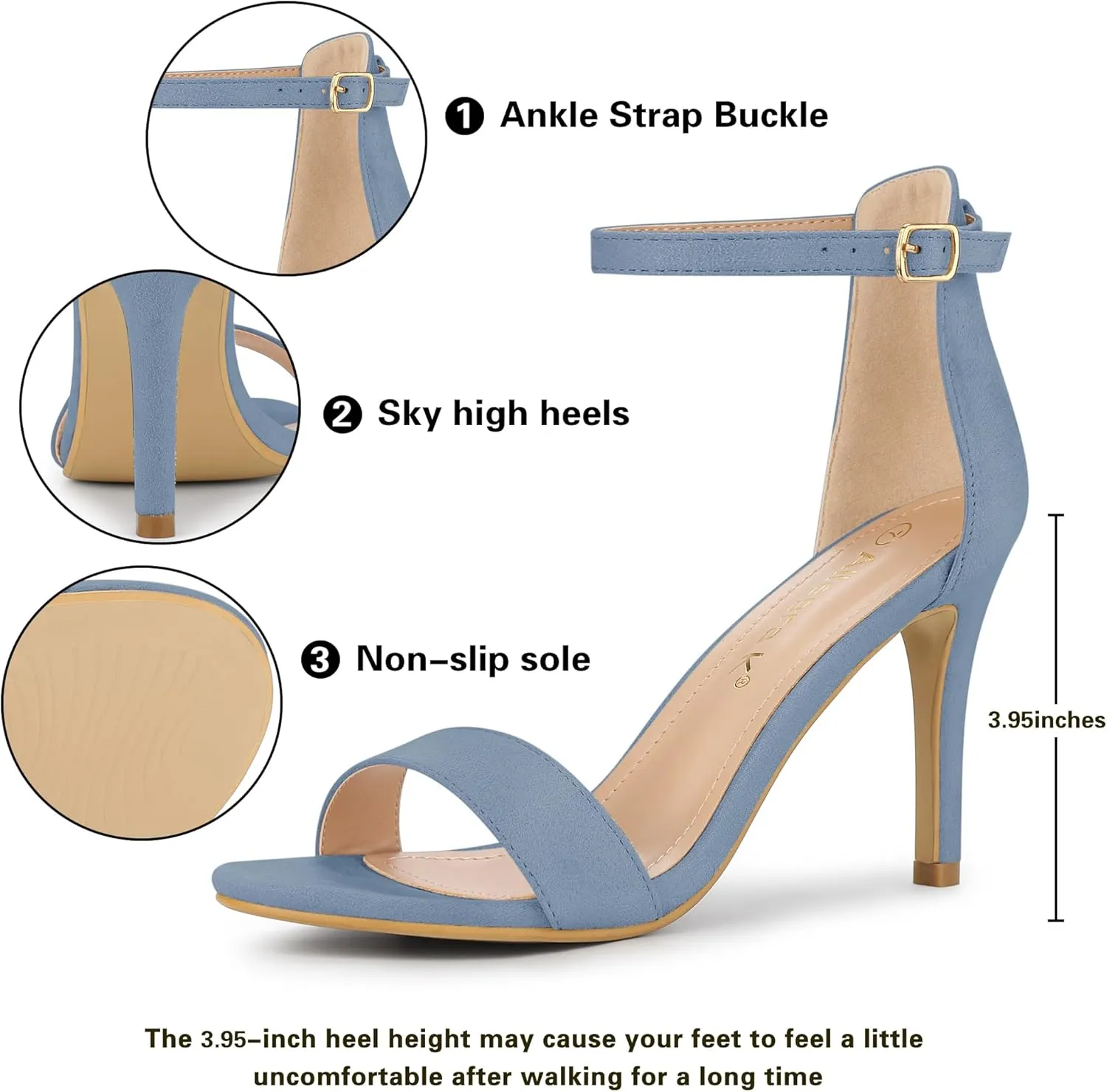 Allegra K Women's Suede Ankle Strap High Stiletto Heel Sandals