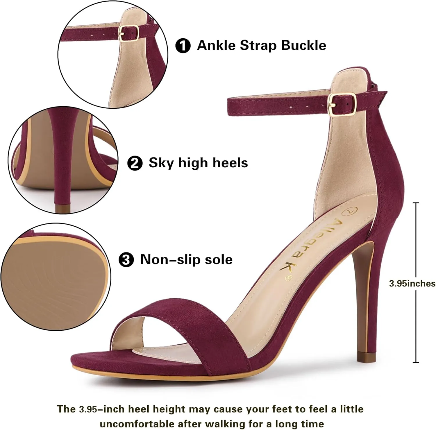 Allegra K Women's Suede Ankle Strap High Stiletto Heel Sandals