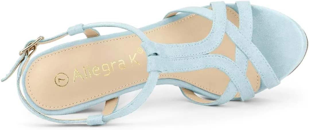 Allegra K Women's T Strap Slingback Platform Stiletto Heel Sandals