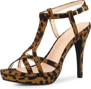 Allegra K Women's T Strap Slingback Platform Stiletto Heel Sandals