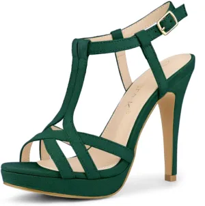Allegra K Women's T Strap Slingback Platform Stiletto Heel Sandals
