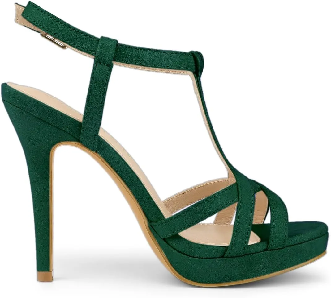 Allegra K Women's T Strap Slingback Platform Stiletto Heel Sandals