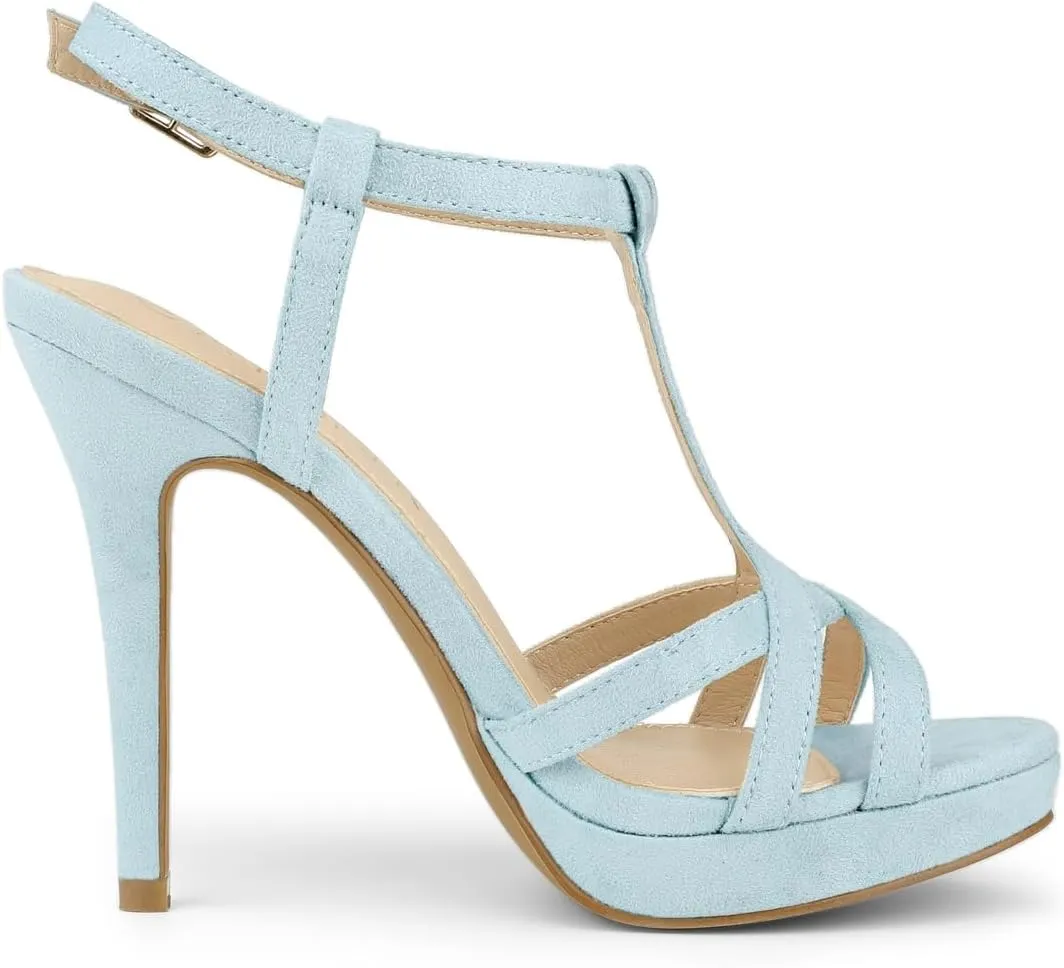 Allegra K Women's T Strap Slingback Platform Stiletto Heel Sandals