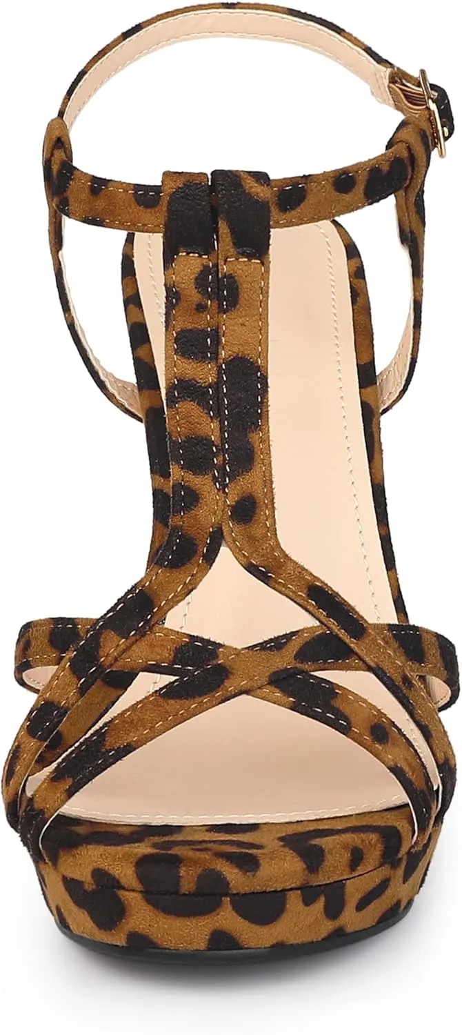 Allegra K Women's T Strap Slingback Platform Stiletto Heel Sandals