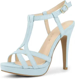 Allegra K Women's T Strap Slingback Platform Stiletto Heel Sandals